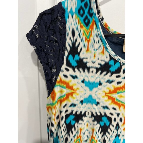 Colorful Life Style Womens Top With Lace Sleeves & Geometric Print S - Picture 4 of 9